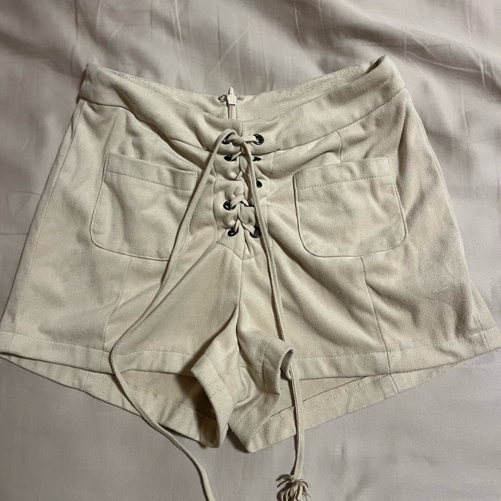 Cream Lace-Up Women's Shorts